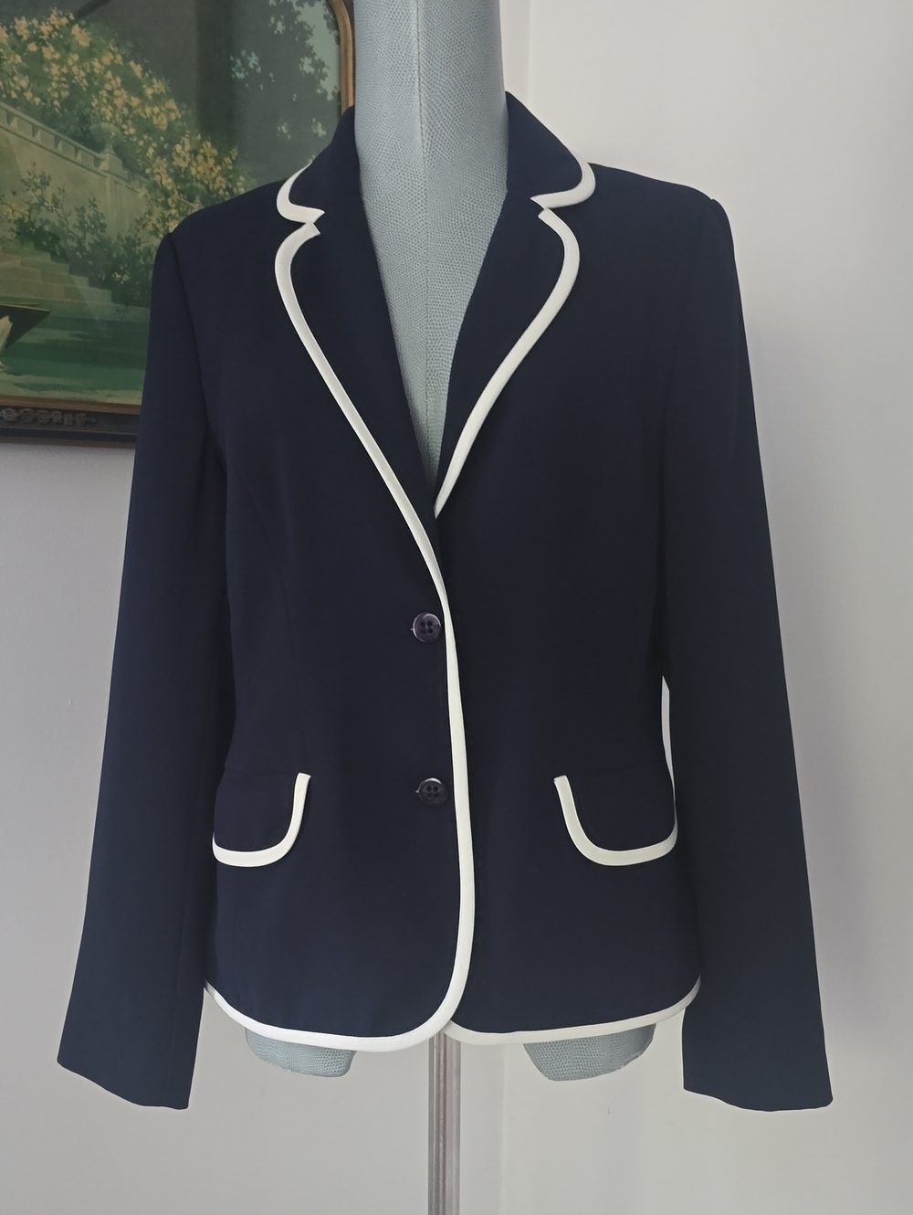 Classic Navy Blazer with White Trim - Women